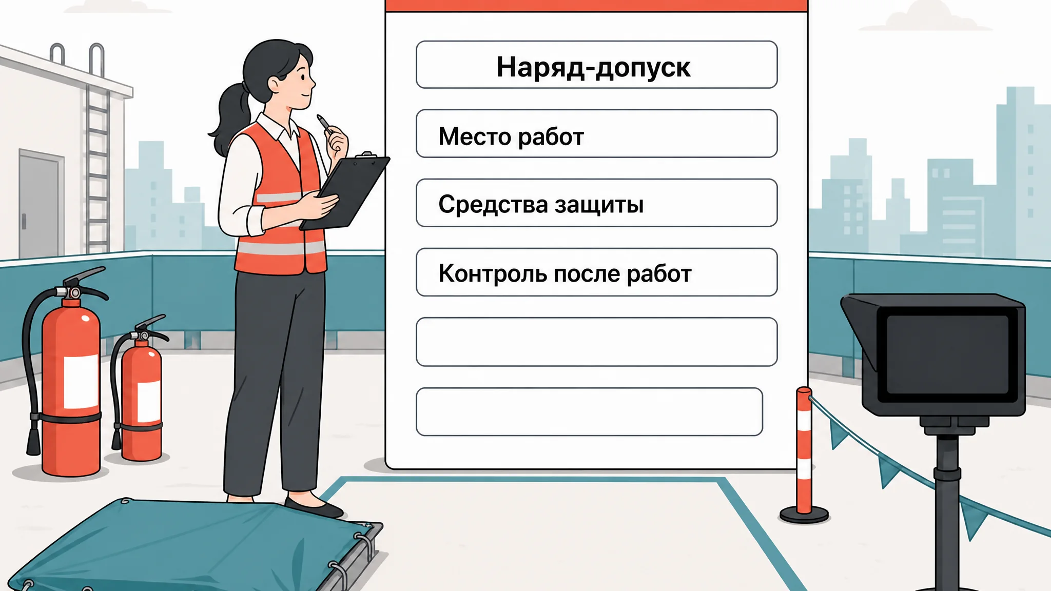 Чек-лист заказчика перед кровельными и сварочными огневыми работами с документами средствами тушения и наблюдением